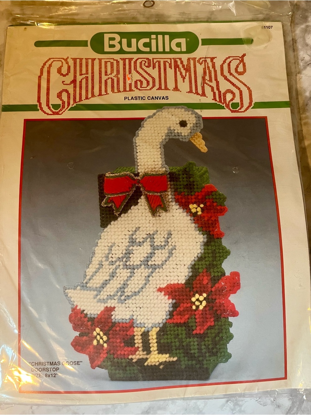 Vintage Bucilla Christmas Goose Plastic Canvas Doorstop Kit